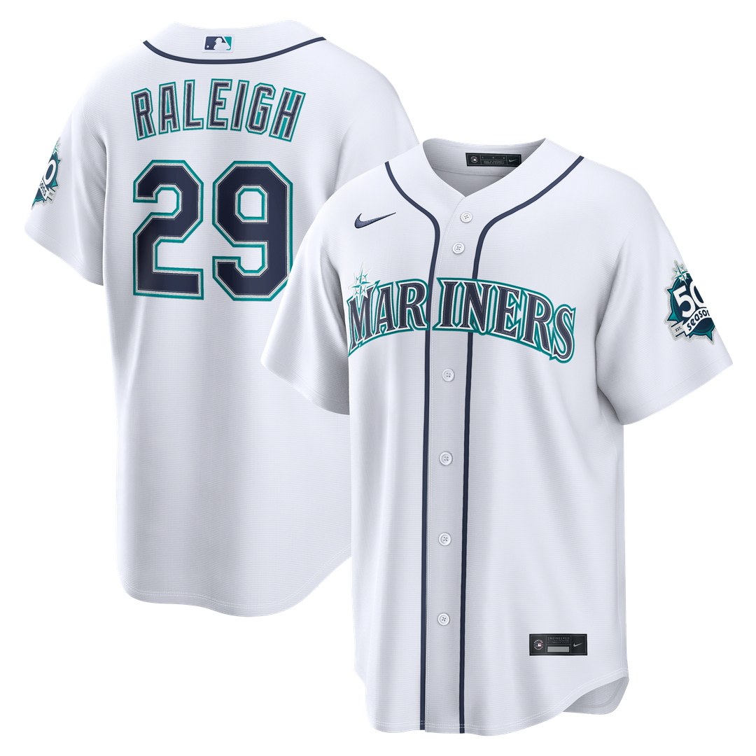 Seattle Mariners Cal Raleigh Nike Home Stadium 50th Season Patch Jersey - White