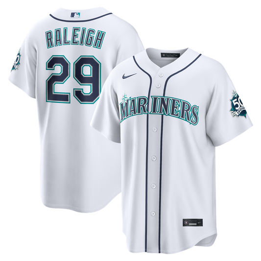 Seattle Mariners Cal Raleigh Nike Home Stadium 50th Season Patch Jersey - White