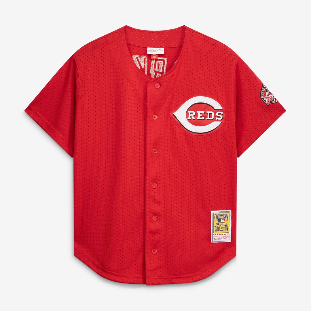 Cincinnati Reds Barry Larkin Mitchell & Ness Throwback Cooperstown Mesh Batting Practice Jersey - Red
