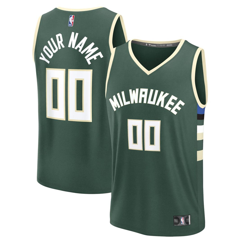 Milwaukee Bucks Fanatics Youth Fast Break Custom Replica Jersey - Green - Icon Edition