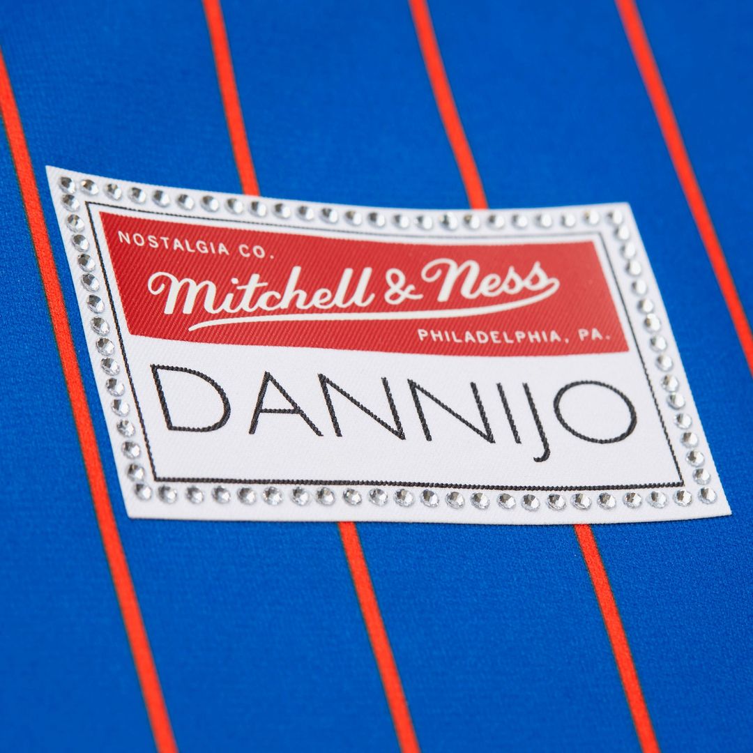 New York Knicks Patrick Ewing Mitchell & Ness x DANNIJO Women's Name & Number Cropped Football Jersey - Blue