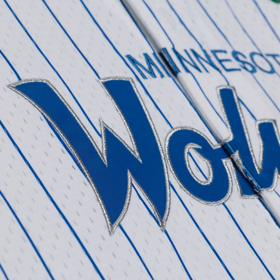 Minnesota Timberwolves Mitchell & Ness Head Coach Pinstripe Mesh Full - Button Baseball Jersey - White