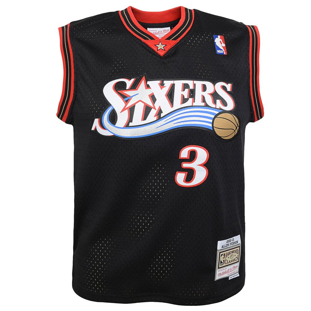 Philadelphia 76ers Allen Iverson Mitchell & Ness Youth 2000 - 01 Swingman Road Jersey - Black
