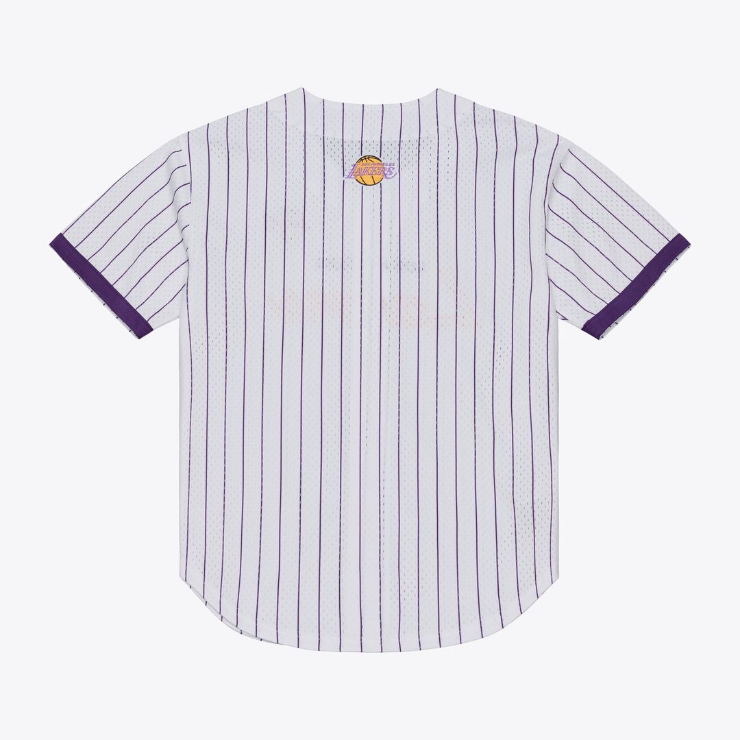Los Angeles Lakers Mitchell & Ness Head Coach Pinstripe Mesh Full - Button Baseball Jersey - White