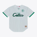 Boston Celtics Mitchell & Ness Head Coach Pinstripe Mesh Full - Button Baseball Jersey - White