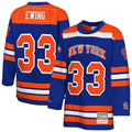 New York Knicks Patrick Ewing Mitchell & Ness Youth Maxxed Out 2.0 Fashion Hockey Jersey - Blue