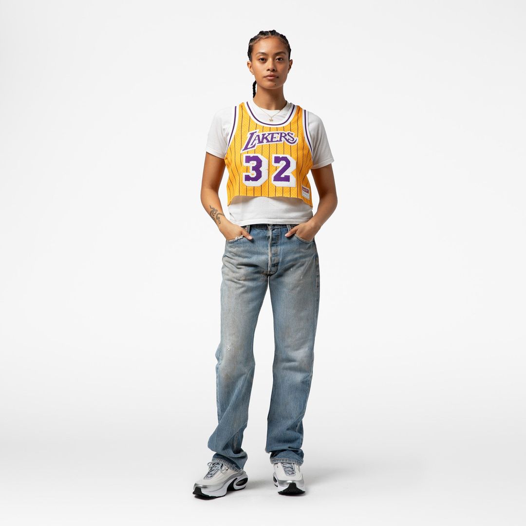 Los Angeles Lakers Magic Johnson Mitchell & Ness x DANNIJO Women's Fashion Cropped Basketball Jersey - Yellow