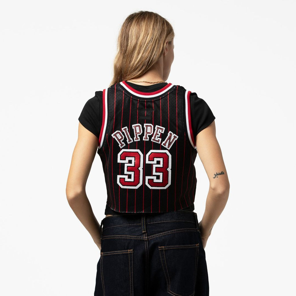 Chicago Bulls Scottie Pippen Mitchell & Ness x DANNIJO Women's Fashion Cropped Basketball Jersey - Black