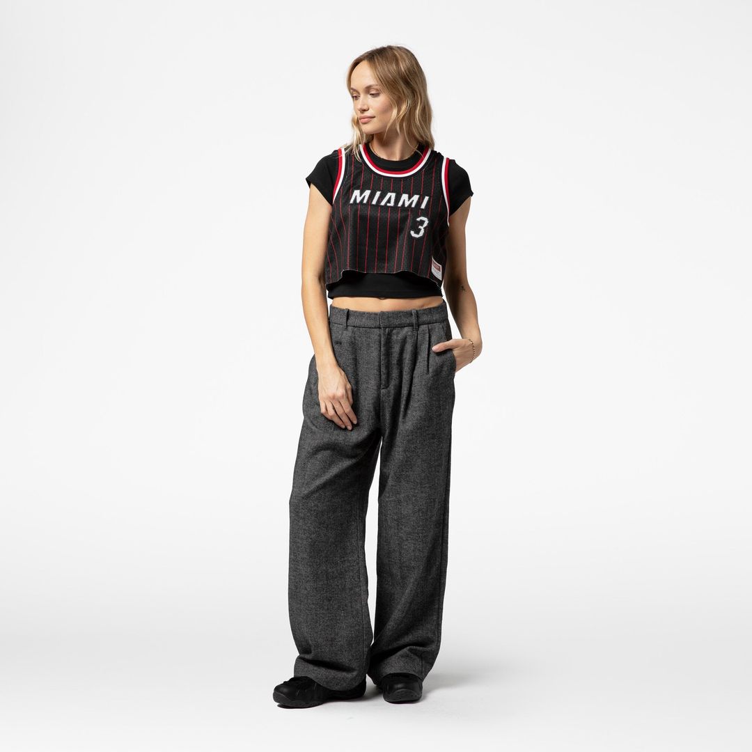 Miami Heat Dwyane Wade Mitchell & Ness x DANNIJO Women's Fashion Cropped Basketball Jersey - Black
