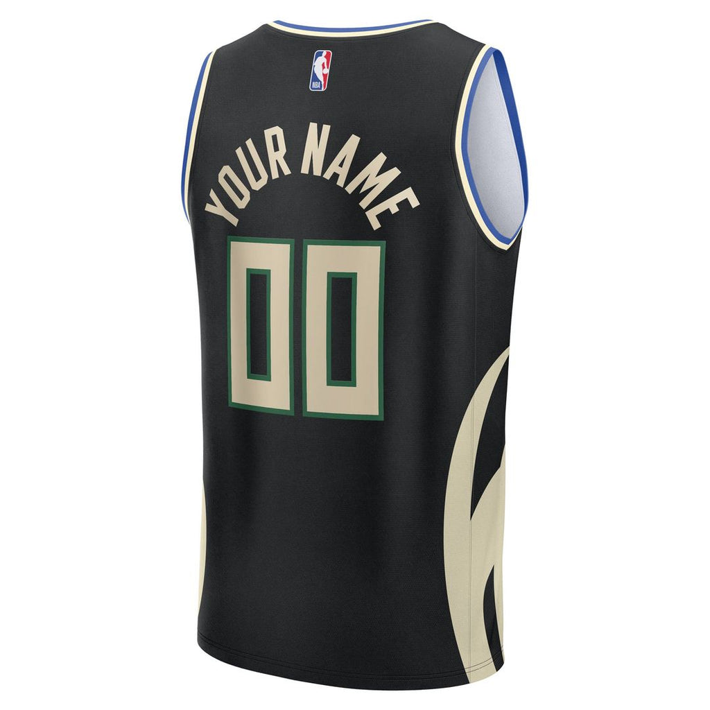 Milwaukee Bucks Fanatics Youth Fast Break Custom Replica Jersey - Black - Statement Edition