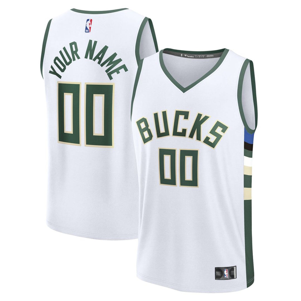 Milwaukee Bucks Fanatics Youth Fast Break Custom Replica Jersey - White - Association Edition