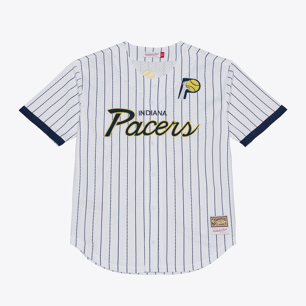 Indiana Pacers Mitchell & Ness Head Coach Pinstripe Mesh Full - Button Baseball Jersey - White