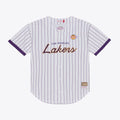 Los Angeles Lakers Mitchell & Ness Head Coach Pinstripe Mesh Full - Button Baseball Jersey - White