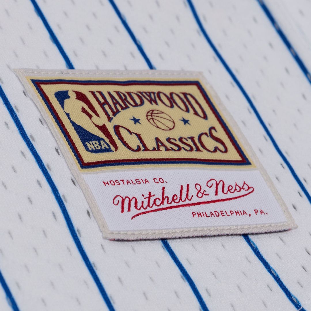 Detroit Pistons Mitchell & Ness Head Coach Pinstripe Mesh Full - Button Baseball Jersey - White