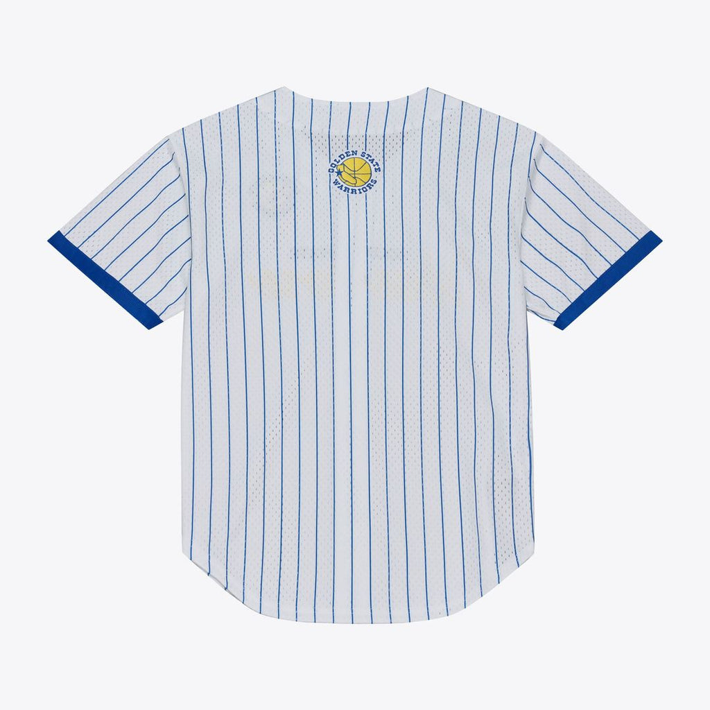 Golden State Warriors Mitchell & Ness Head Coach Pinstripe Mesh Full - Button Baseball Jersey - White