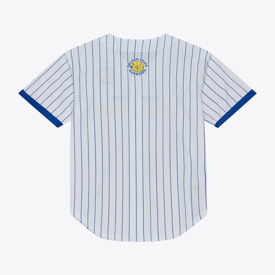 Golden State Warriors Mitchell & Ness Head Coach Pinstripe Mesh Full - Button Baseball Jersey - White