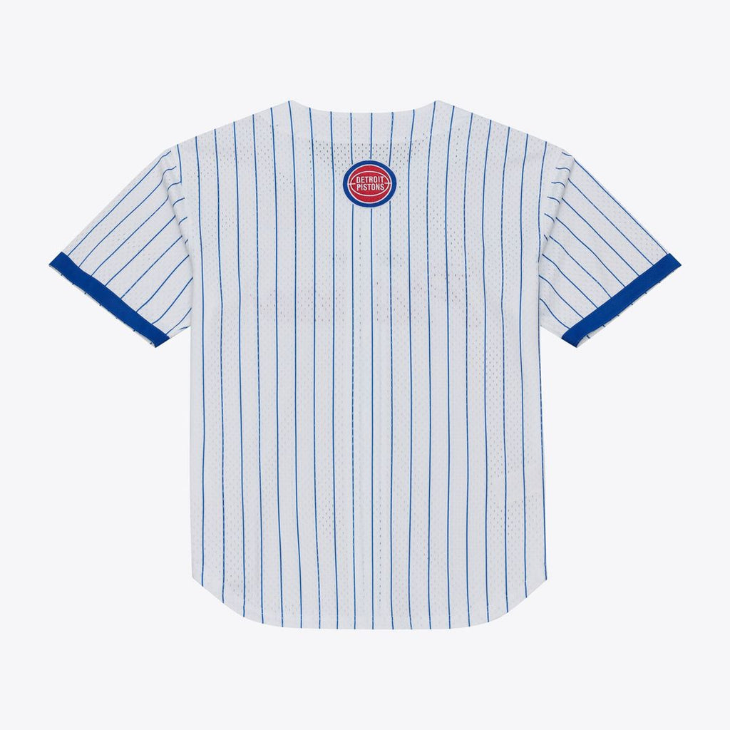 Detroit Pistons Mitchell & Ness Head Coach Pinstripe Mesh Full - Button Baseball Jersey - White