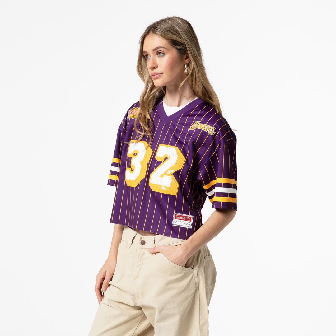 Los Angeles Lakers Magic Johnson Mitchell & Ness x DANNIJO Women's Cropped Football Fashion Jersey - Purple