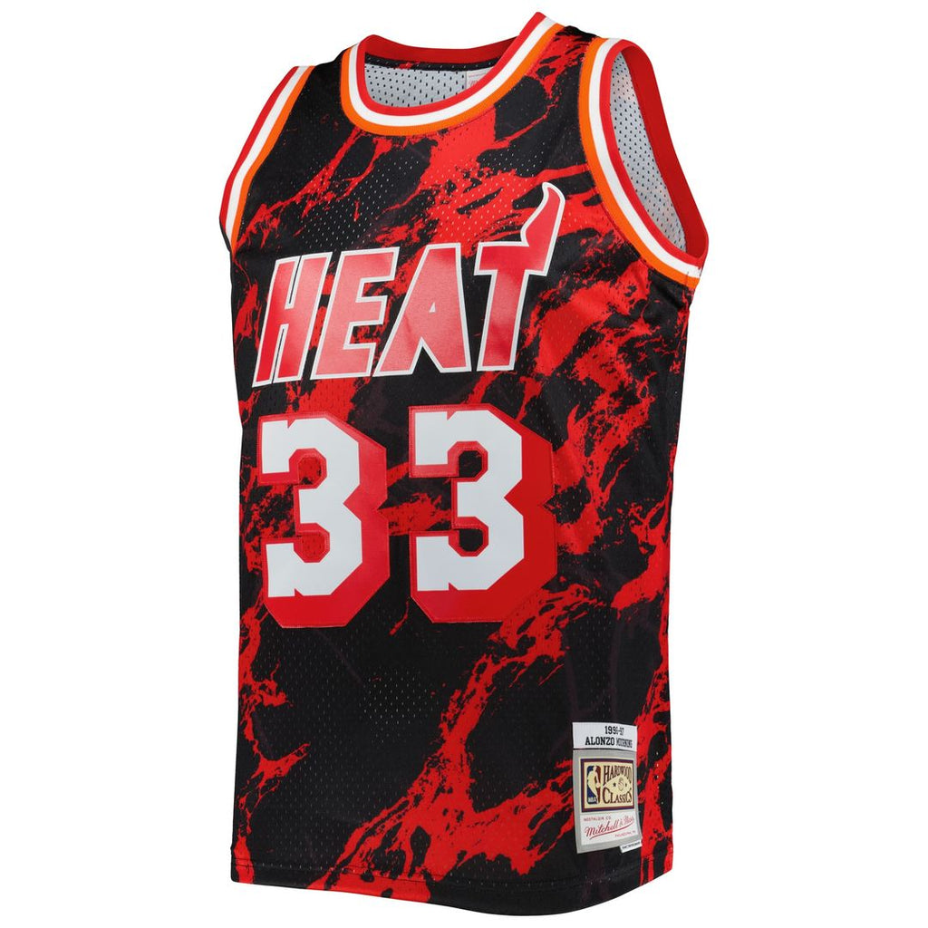 Miami Heat Alonzo Mourning Mitchell & Ness 1996/97 Hardwood Classics Marble Swingman Jersey - Black